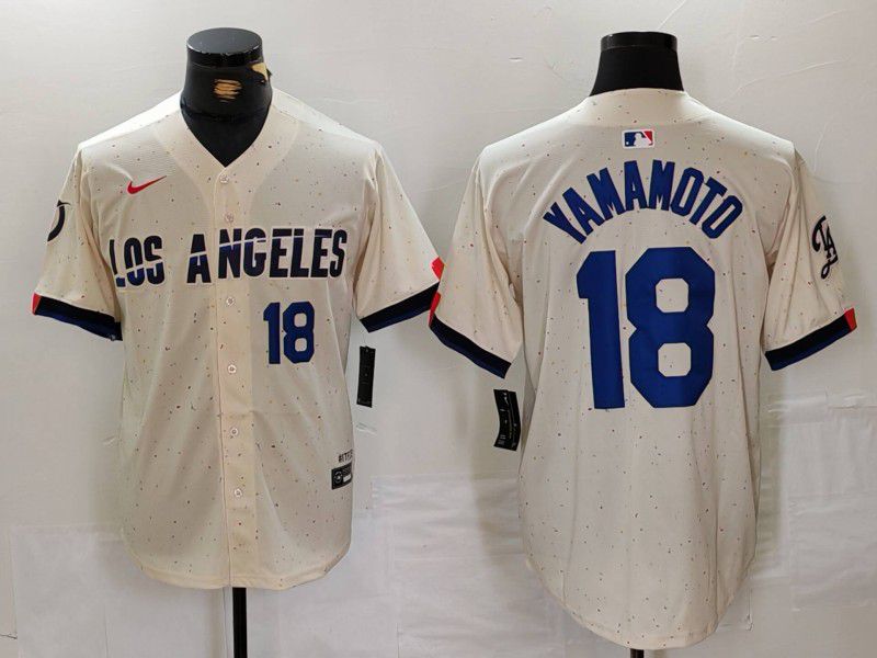 Men Los Angeles Dodgers 18 Yamamoto Cream Fashion Nike Game MLB Jersey style 33